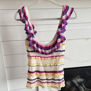 Sezane Multicolor Striped Ruffle Tank Top